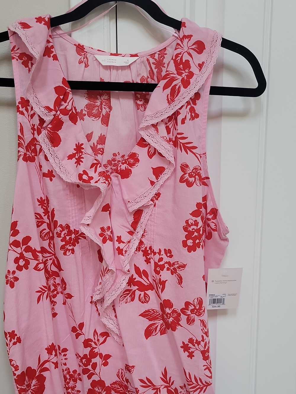 LC Lauren Conrad Pink and Red Floral Ruffle Dress